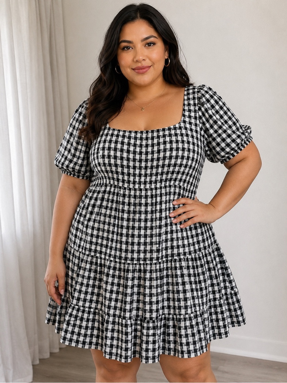 ARULA Black and White Gingham Mini Dress